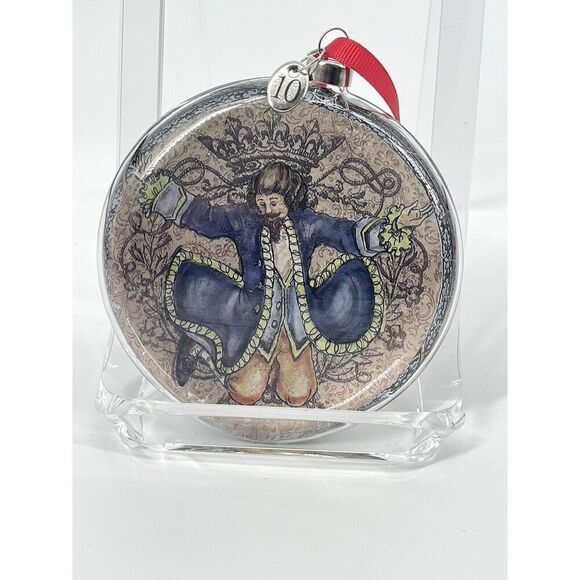 Pottery Barn 12 Days of Christmas Glass Ornament Day 10 Lords A-leaping Round - Picture 1 of 3